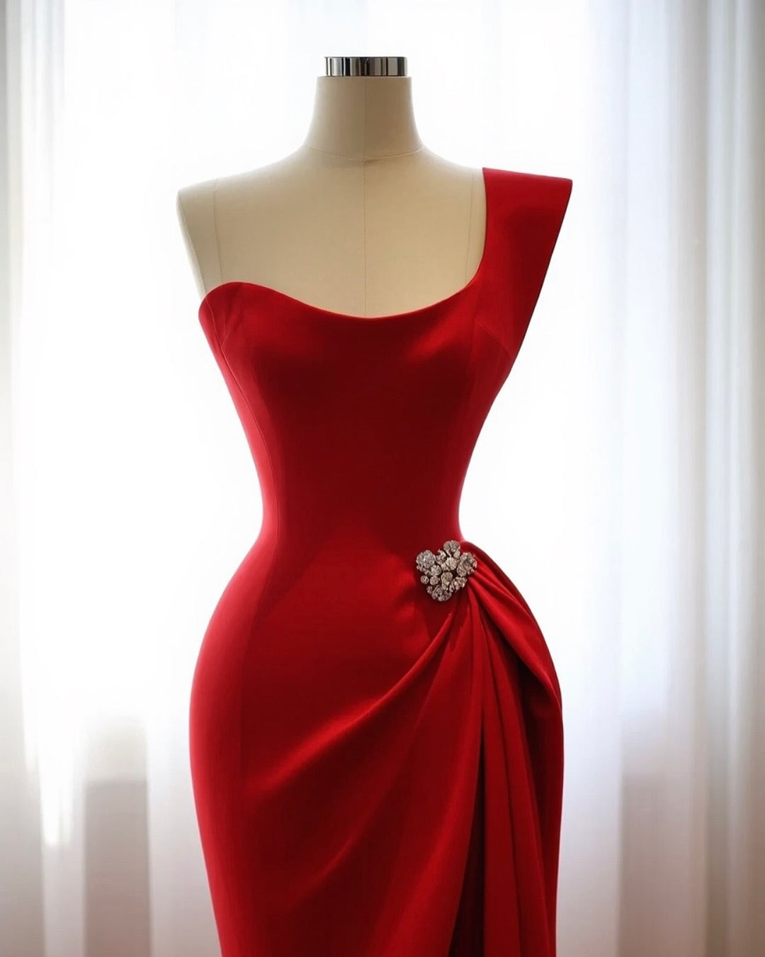One Shoulder Red Dress Long