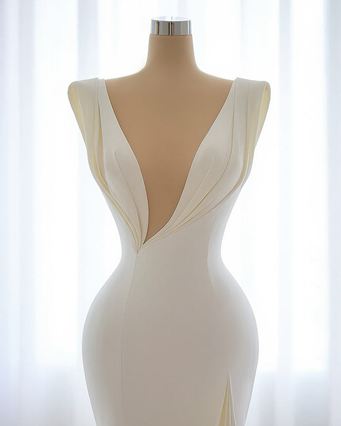 Deep V Neck Wedding Dress