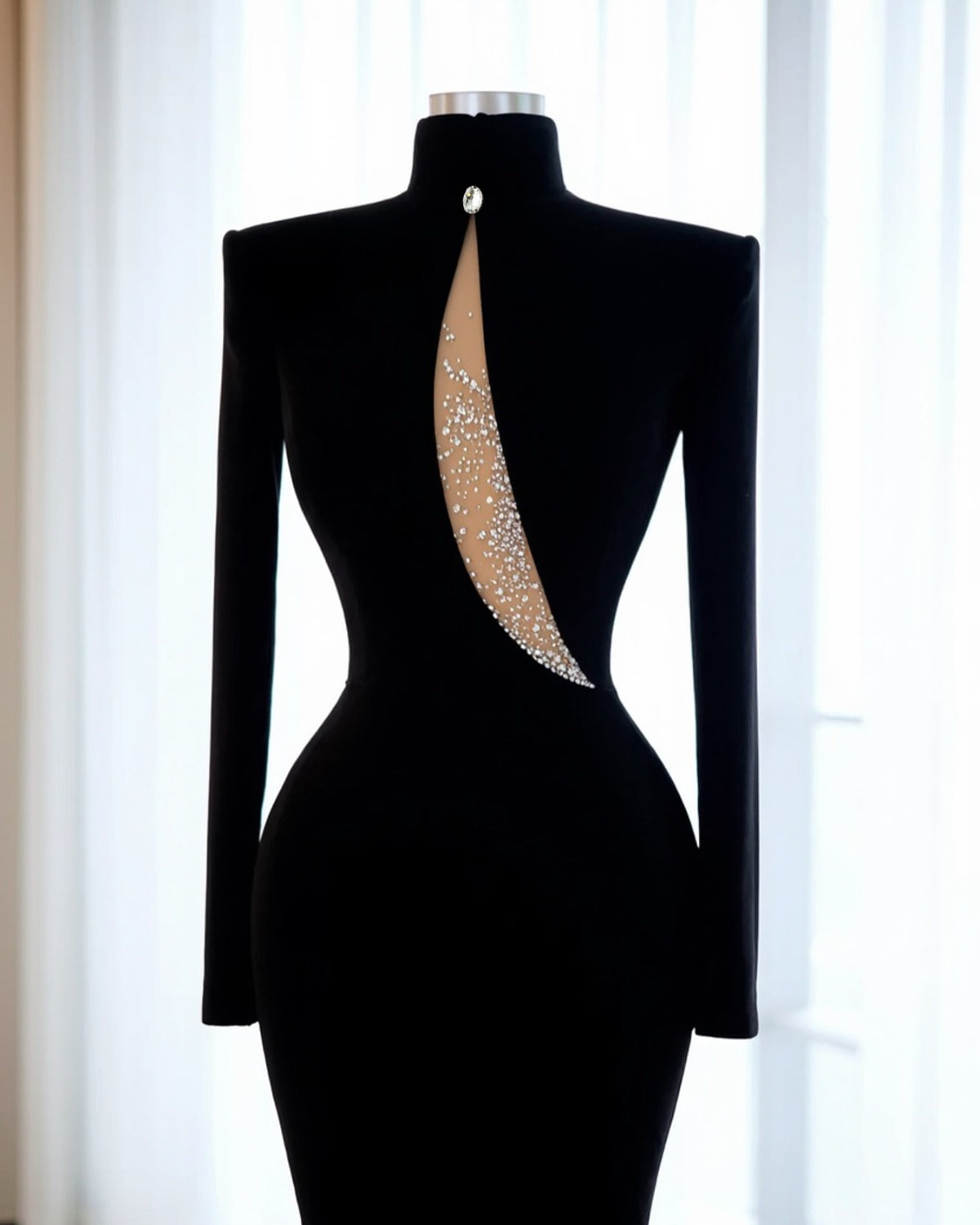 Long Black Dress With High Neck