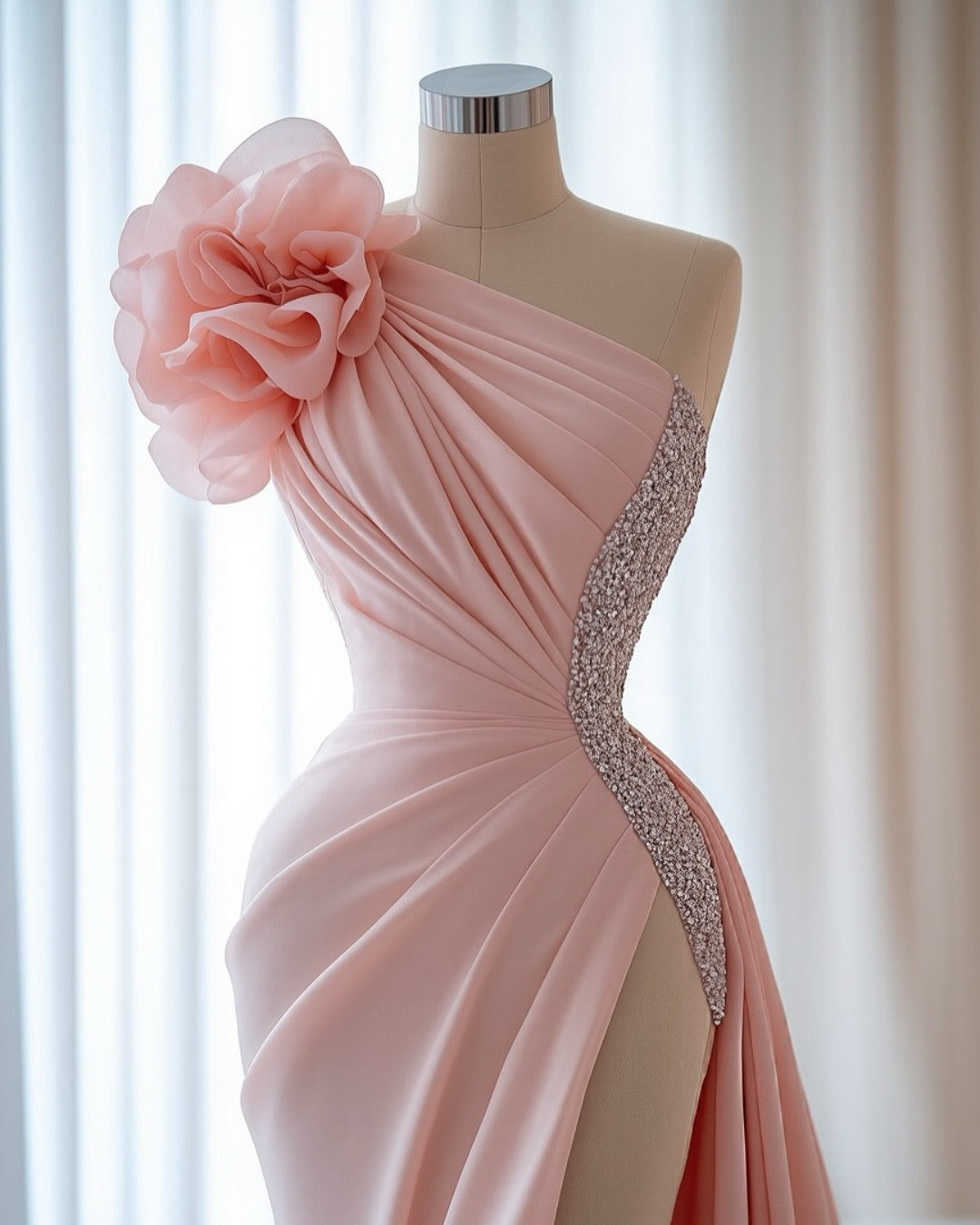One Shoulder Pink Dress